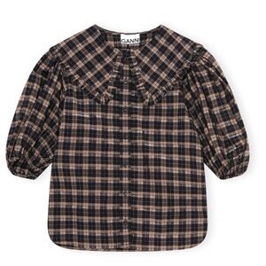 NWT Ganni Shirt Seersucker Check Top
